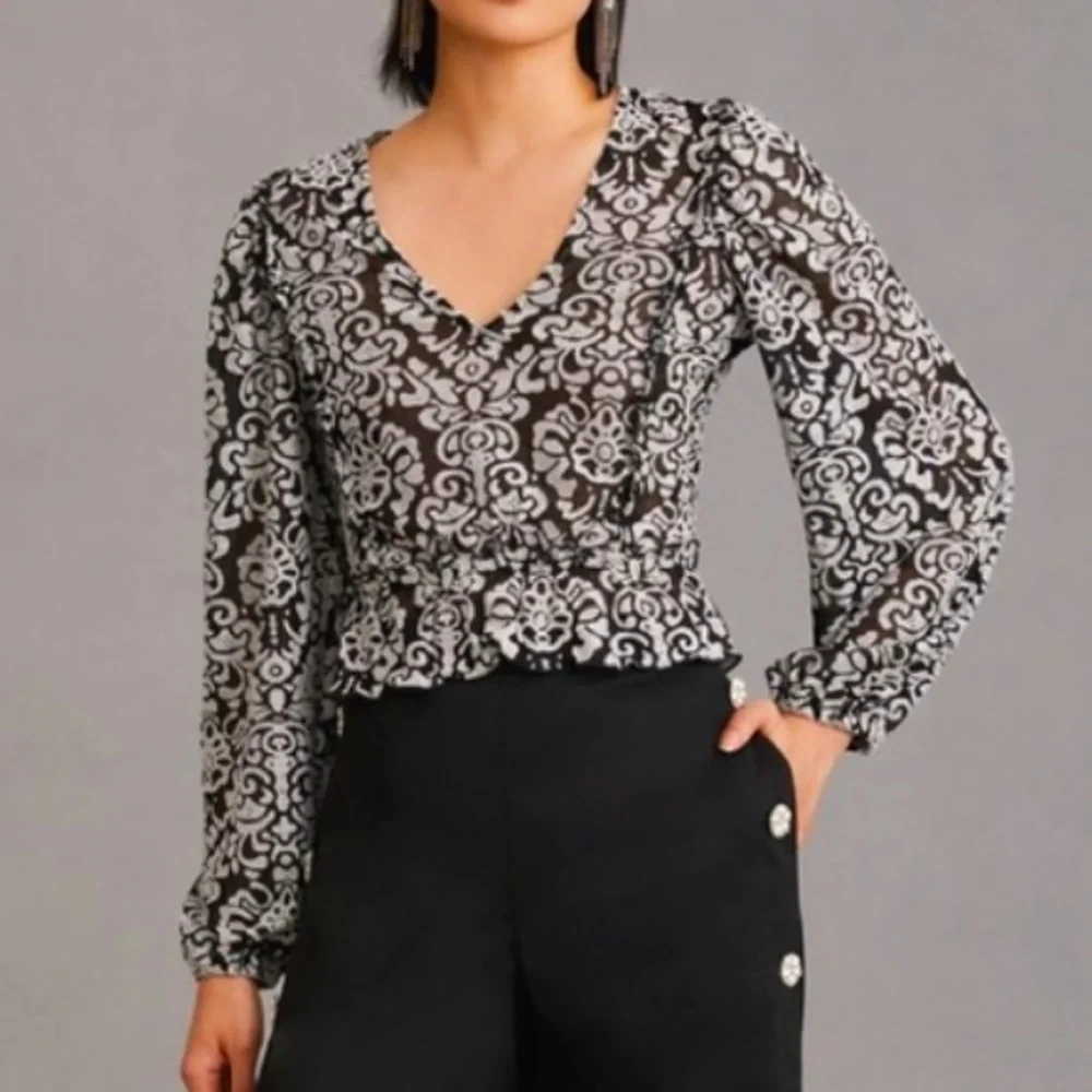 By Anthropologie Jacquard Peasant Blouse